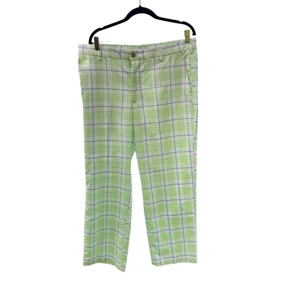 IZOD Men's Golf Pants Green Plaid 36 X 30 Preppy Classic Whimsy Colorful UPF 50